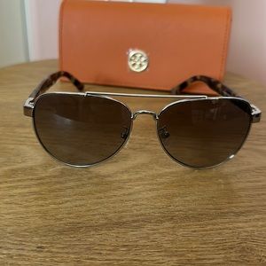 Authentic Tory Burch Aviators silver with tortoise stems